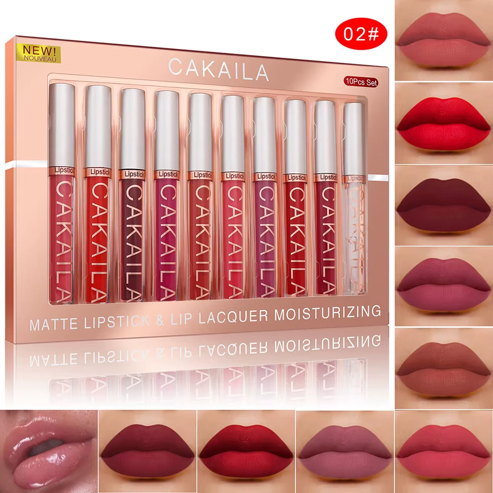 4Pcs/10Pcs/Set Nude Lip Gloss Matte Velvet Lipstick Waterproof Long-Lasting Liquid Lipstick Women Moist Lip Tint