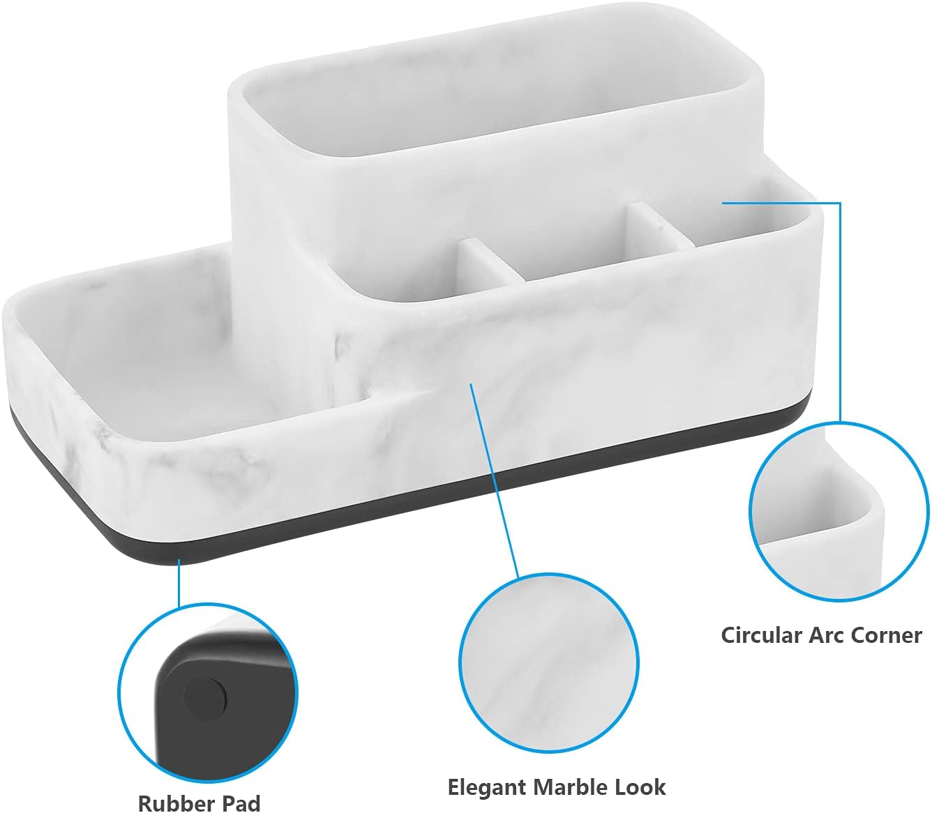 Toothbrush Holder Organizer - Multi-Functional Bathroom Storage for Makeup, Skincare, and Accessories - White Marble Look Countertop Organizer for Sink and Vanity Spaces