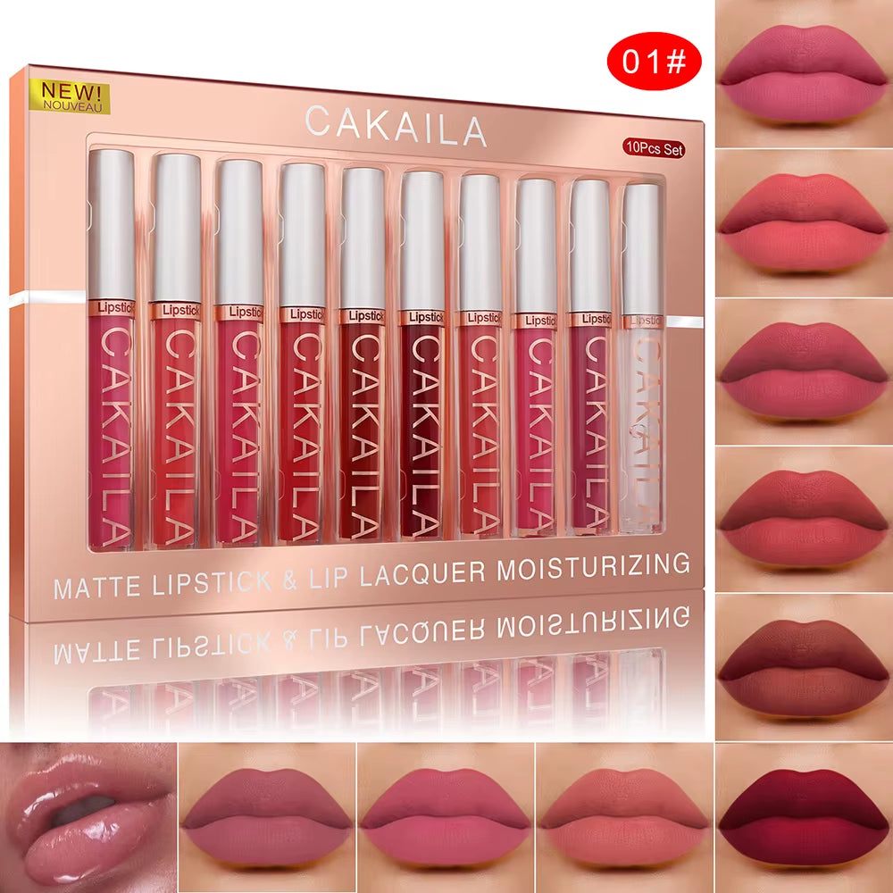 4Pcs/10Pcs/Set Nude Lip Gloss Matte Velvet Lipstick Waterproof Long-Lasting Liquid Lipstick Women Moist Lip Tint