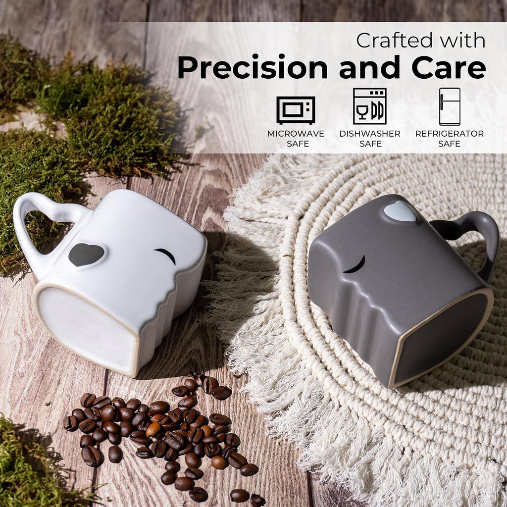 - Coffee Mugs/Kissing Mugs Set Ceramic with Gift Box (Gray)