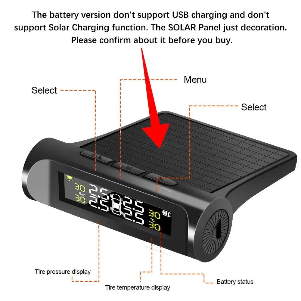 Tire Pressure Monitoring System Temperature Warning New C External Battery Version Sensors Solar TPMS Car Tyre Pressure Monitor