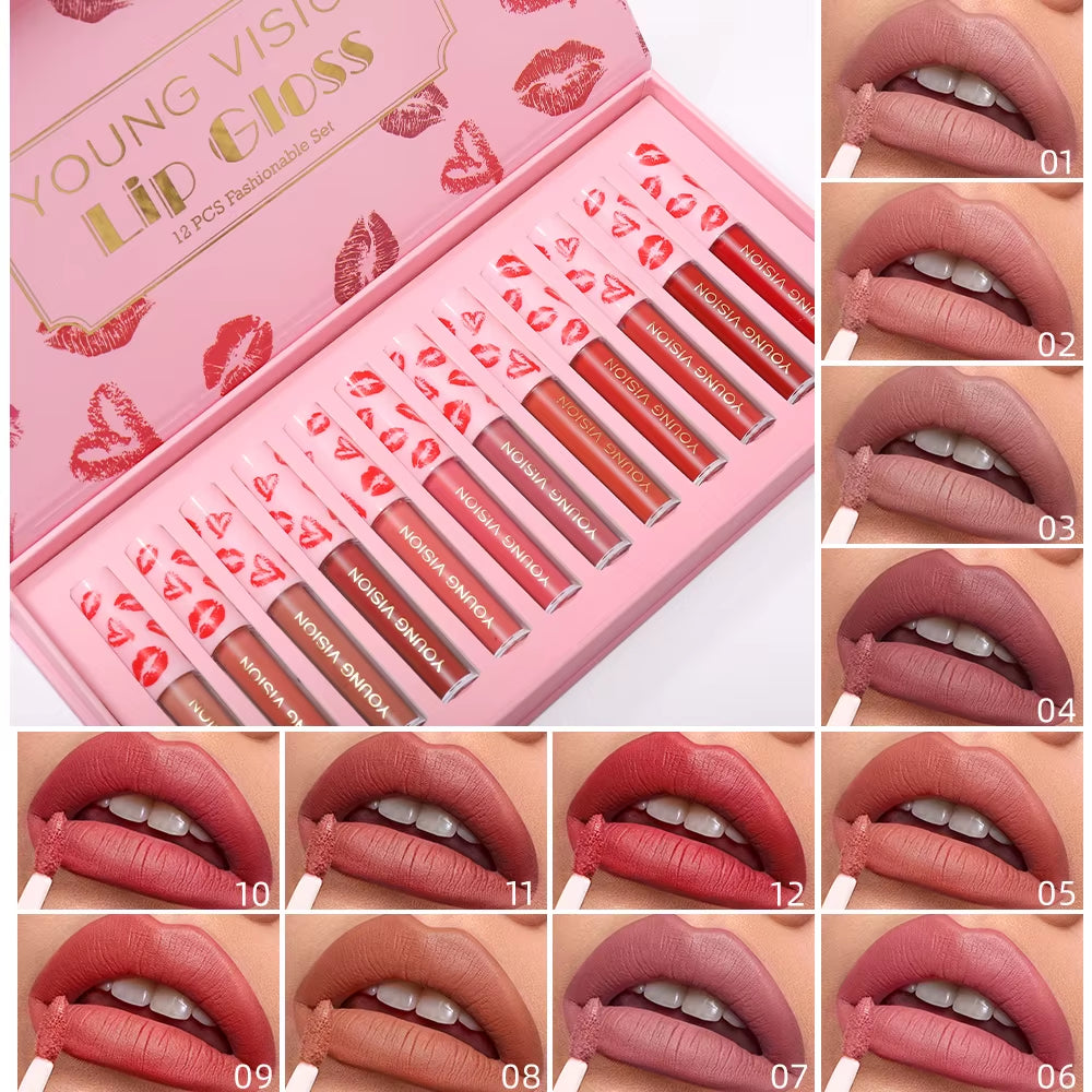 4Pcs/10Pcs/Set Nude Lip Gloss Matte Velvet Lipstick Waterproof Long-Lasting Liquid Lipstick Women Moist Lip Tint