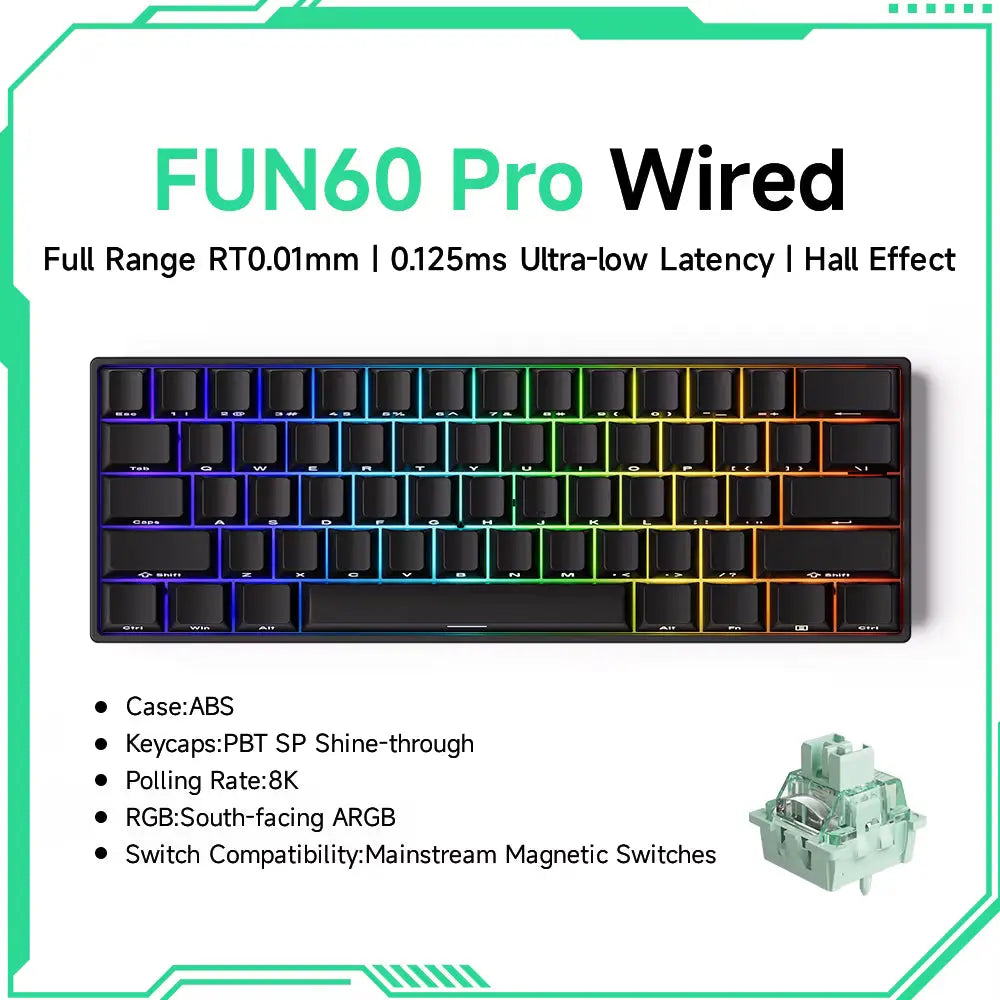 MONSGEEK FUN60 PRO & MAX HE Mechanical Keyboard Magnetic Switch 60% Wireless Gaming Keyboard Rapid Trigger 8K ARGB Custom Keyboard VeloxCorner