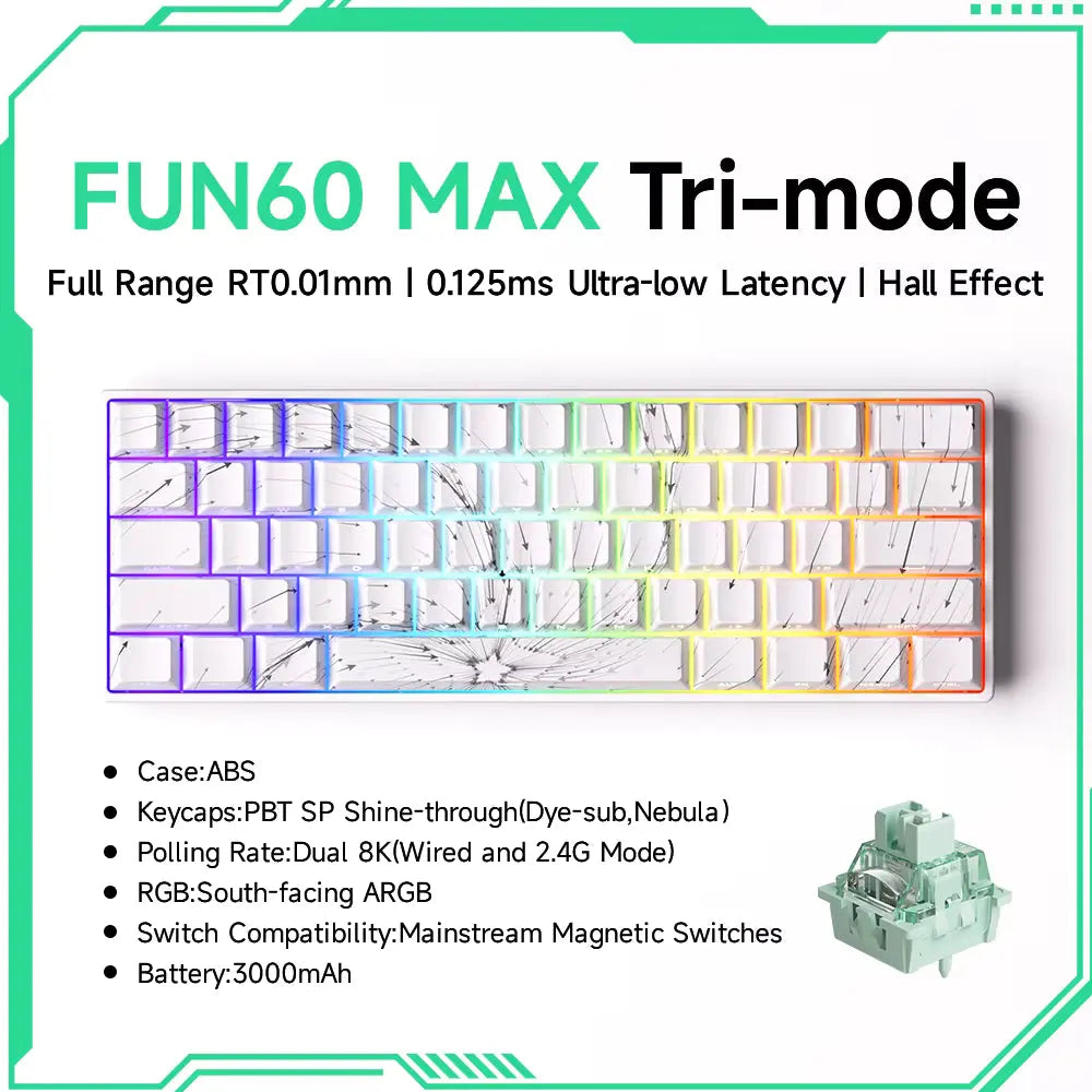 MONSGEEK FUN60 PRO & MAX HE Mechanical Keyboard Magnetic Switch 60% Wireless Gaming Keyboard Rapid Trigger 8K ARGB Custom Keyboard VeloxCorner