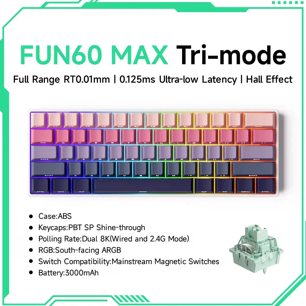 MONSGEEK FUN60 PRO & MAX HE Mechanical Keyboard Magnetic Switch 60% Wireless Gaming Keyboard Rapid Trigger 8K ARGB Custom Keyboard VeloxCorner