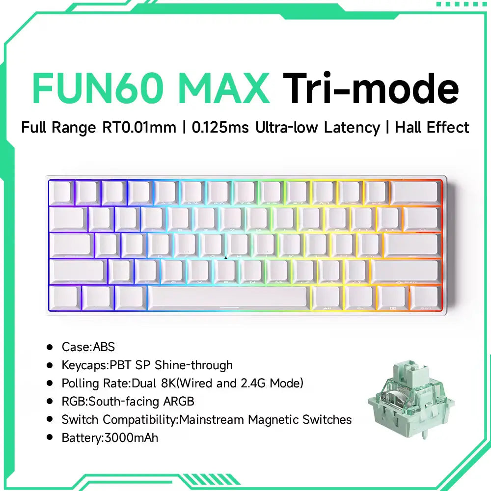 MONSGEEK FUN60 PRO & MAX HE Mechanical Keyboard Magnetic Switch 60% Wireless Gaming Keyboard Rapid Trigger 8K ARGB Custom Keyboard VeloxCorner