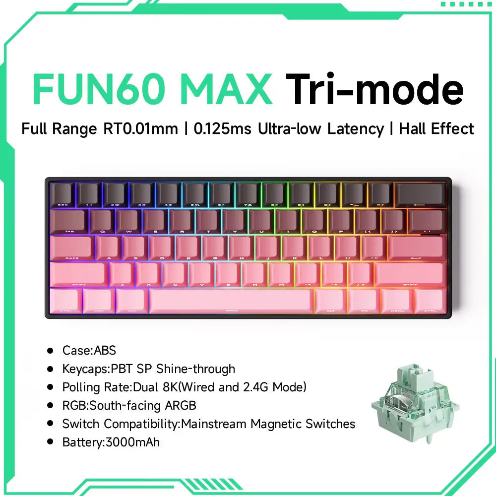 MONSGEEK FUN60 PRO & MAX HE Mechanical Keyboard Magnetic Switch 60% Wireless Gaming Keyboard Rapid Trigger 8K ARGB Custom Keyboard VeloxCorner
