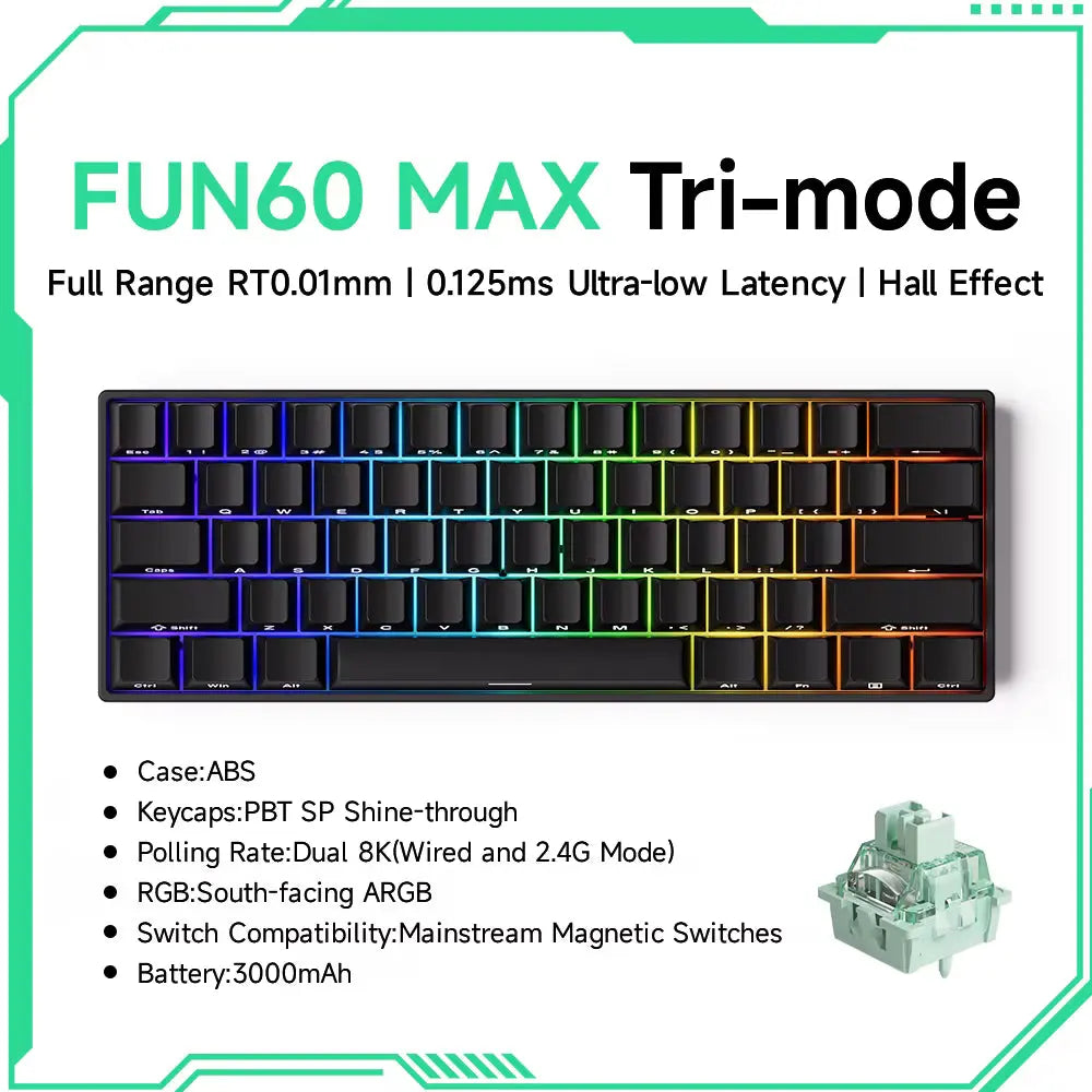 MONSGEEK FUN60 PRO & MAX HE Mechanical Keyboard Magnetic Switch 60% Wireless Gaming Keyboard Rapid Trigger 8K ARGB Custom Keyboard VeloxCorner