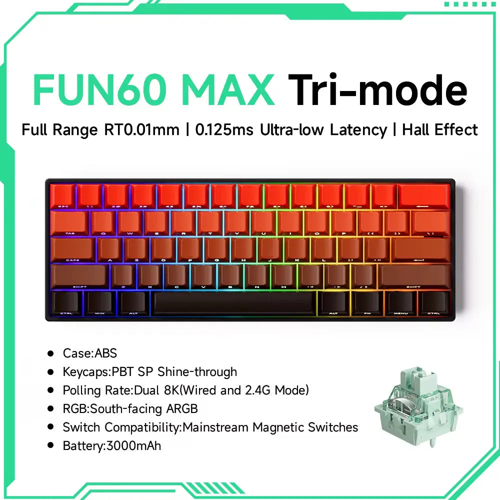 MONSGEEK FUN60 PRO & MAX HE Mechanical Keyboard Magnetic Switch 60% Wireless Gaming Keyboard Rapid Trigger 8K ARGB Custom Keyboard VeloxCorner