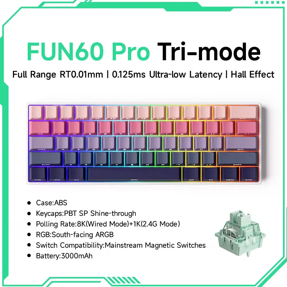 MONSGEEK FUN60 PRO & MAX HE Mechanical Keyboard Magnetic Switch 60% Wireless Gaming Keyboard Rapid Trigger 8K ARGB Custom Keyboard VeloxCorner