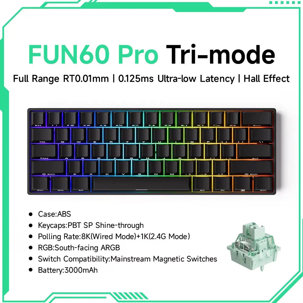 MONSGEEK FUN60 PRO & MAX HE Mechanical Keyboard Magnetic Switch 60% Wireless Gaming Keyboard Rapid Trigger 8K ARGB Custom Keyboard VeloxCorner