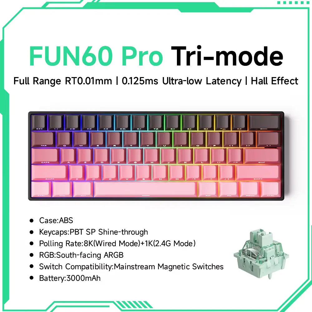 MONSGEEK FUN60 PRO & MAX HE Mechanical Keyboard Magnetic Switch 60% Wireless Gaming Keyboard Rapid Trigger 8K ARGB Custom Keyboard VeloxCorner