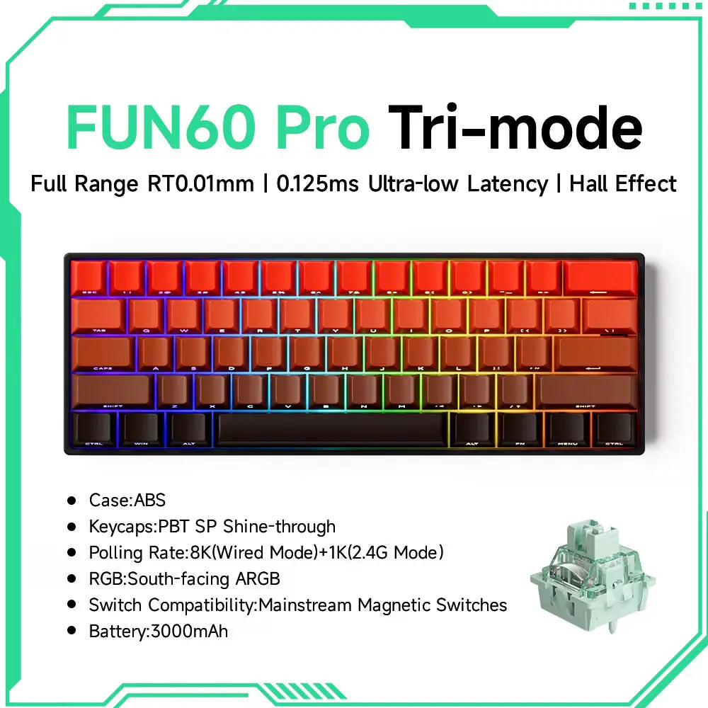 MONSGEEK FUN60 PRO & MAX HE Mechanical Keyboard Magnetic Switch 60% Wireless Gaming Keyboard Rapid Trigger 8K ARGB Custom Keyboard VeloxCorner