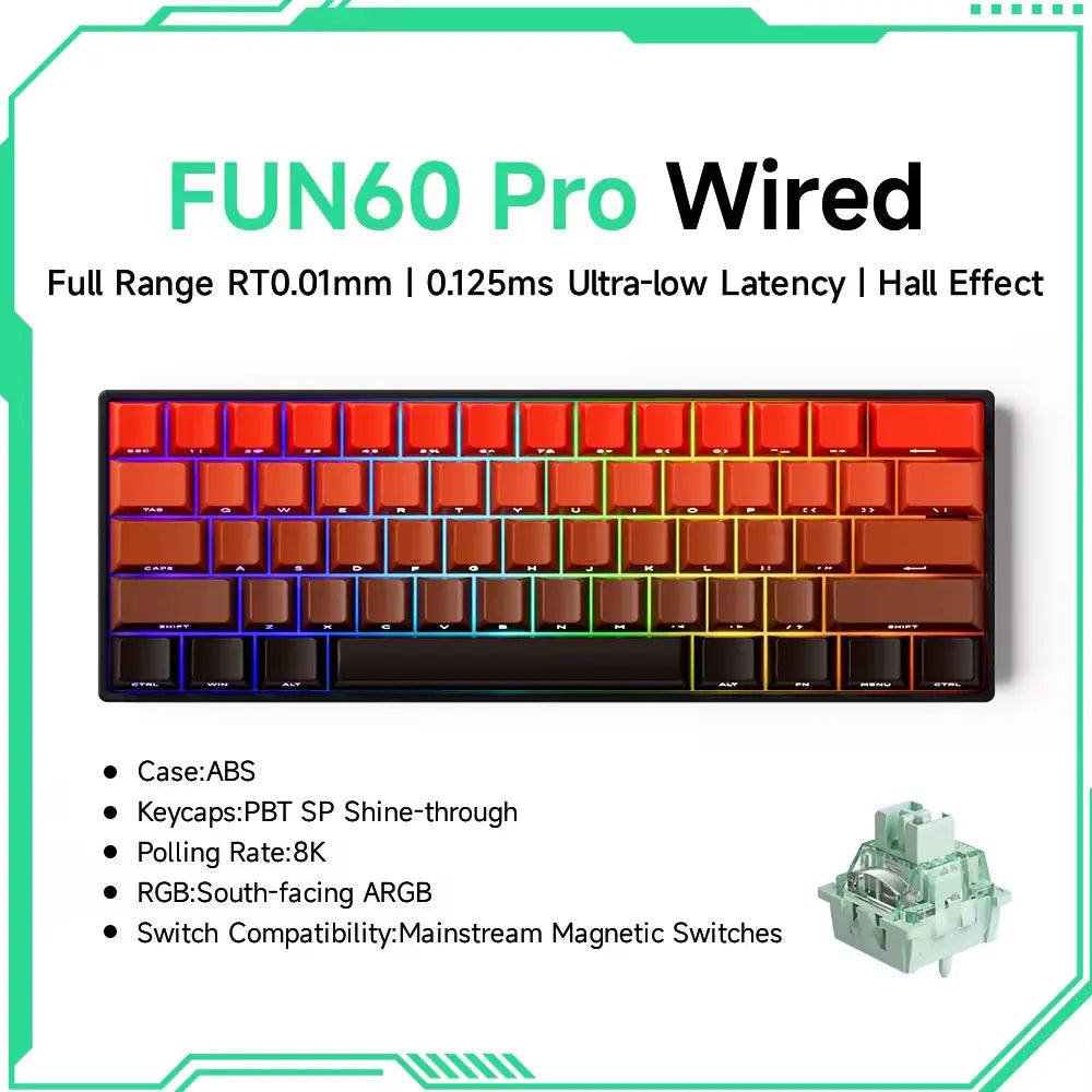 MONSGEEK FUN60 PRO & MAX HE Mechanical Keyboard Magnetic Switch 60% Wireless Gaming Keyboard Rapid Trigger 8K ARGB Custom Keyboard VeloxCorner