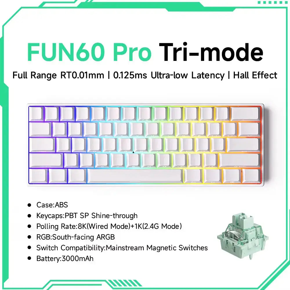 MONSGEEK FUN60 PRO & MAX HE Mechanical Keyboard Magnetic Switch 60% Wireless Gaming Keyboard Rapid Trigger 8K ARGB Custom Keyboard VeloxCorner