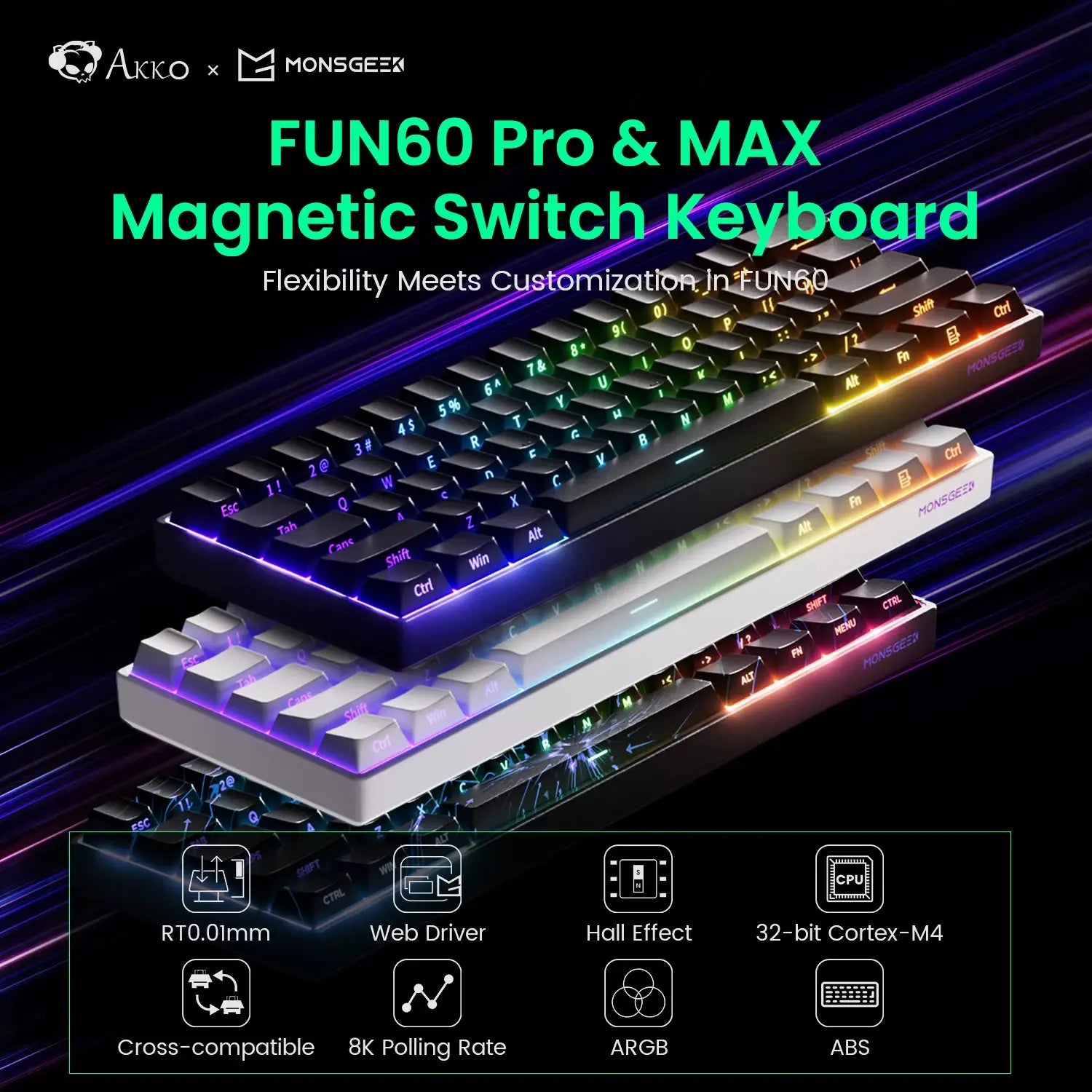 MONSGEEK FUN60 PRO & MAX HE Mechanical Keyboard Magnetic Switch 60% Wireless Gaming Keyboard Rapid Trigger 8K ARGB Custom Keyboard VeloxCorner